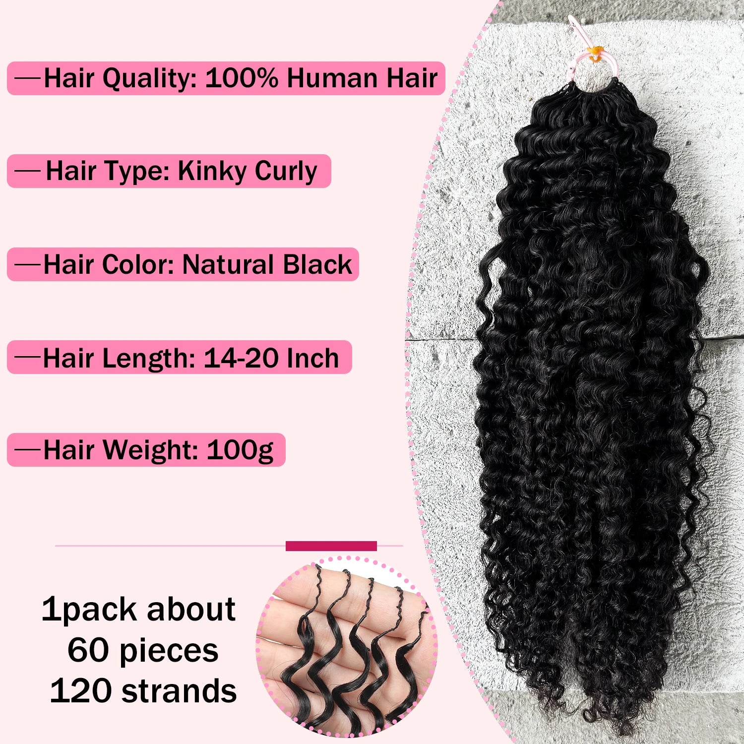 Feather Crochet Human Hair Pre-Separated Curly Bulk Hair for Braiding Human Hair Knotless Crochet Hair Extensions 14-18inch