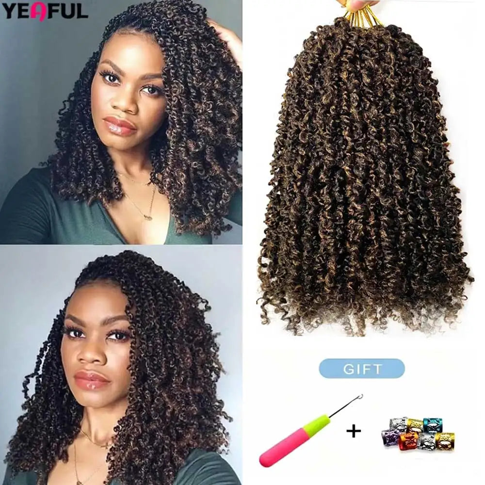 8"Yanky Twist Crochet Hair Pre-Looped Ombre Brown Synthetic Crochet Hair with Curly Ends Yank Twist Crochet Hair For Black Women