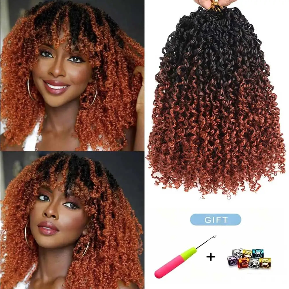 8"Yanky Twist Crochet Hair Pre-Looped Ombre Brown Synthetic Crochet Hair with Curly Ends Yank Twist Crochet Hair For Black Women