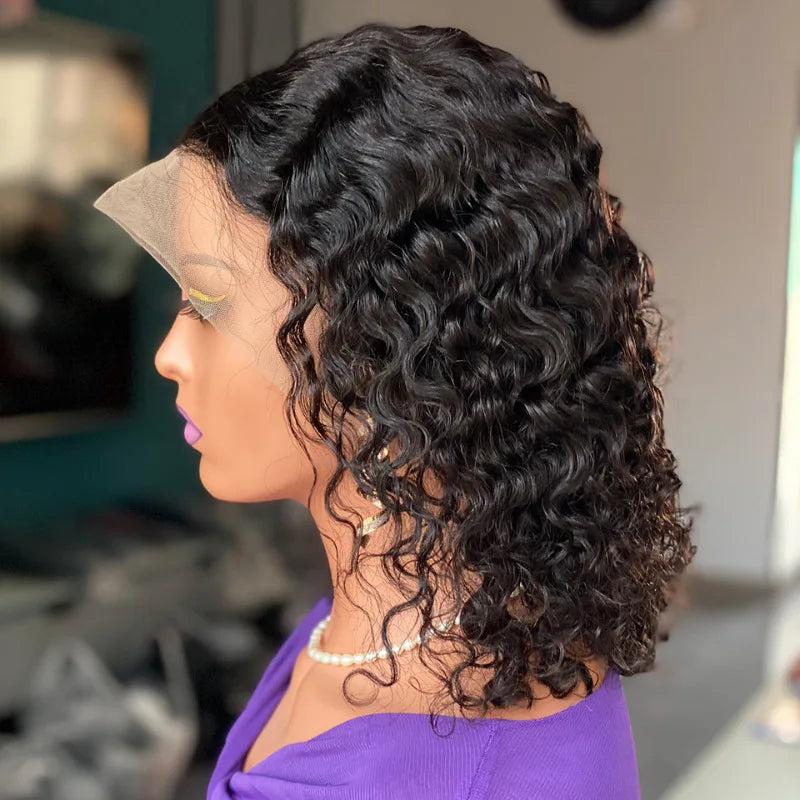 High Quality 12/14 Inch Water Wave Human Hair Wig 250% Density 13x4 Lace Frontal Natural Color for Voluminous and Glamorous Look