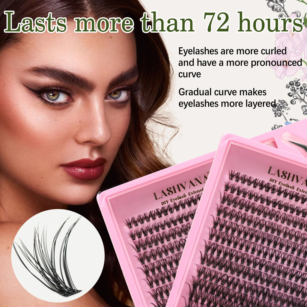 LASHVANA Lash Clusters Kit DIY Lash Extension Kit Individual Lashes Cluster with Lash Bond & Seal & Remover EyeLashes Extension