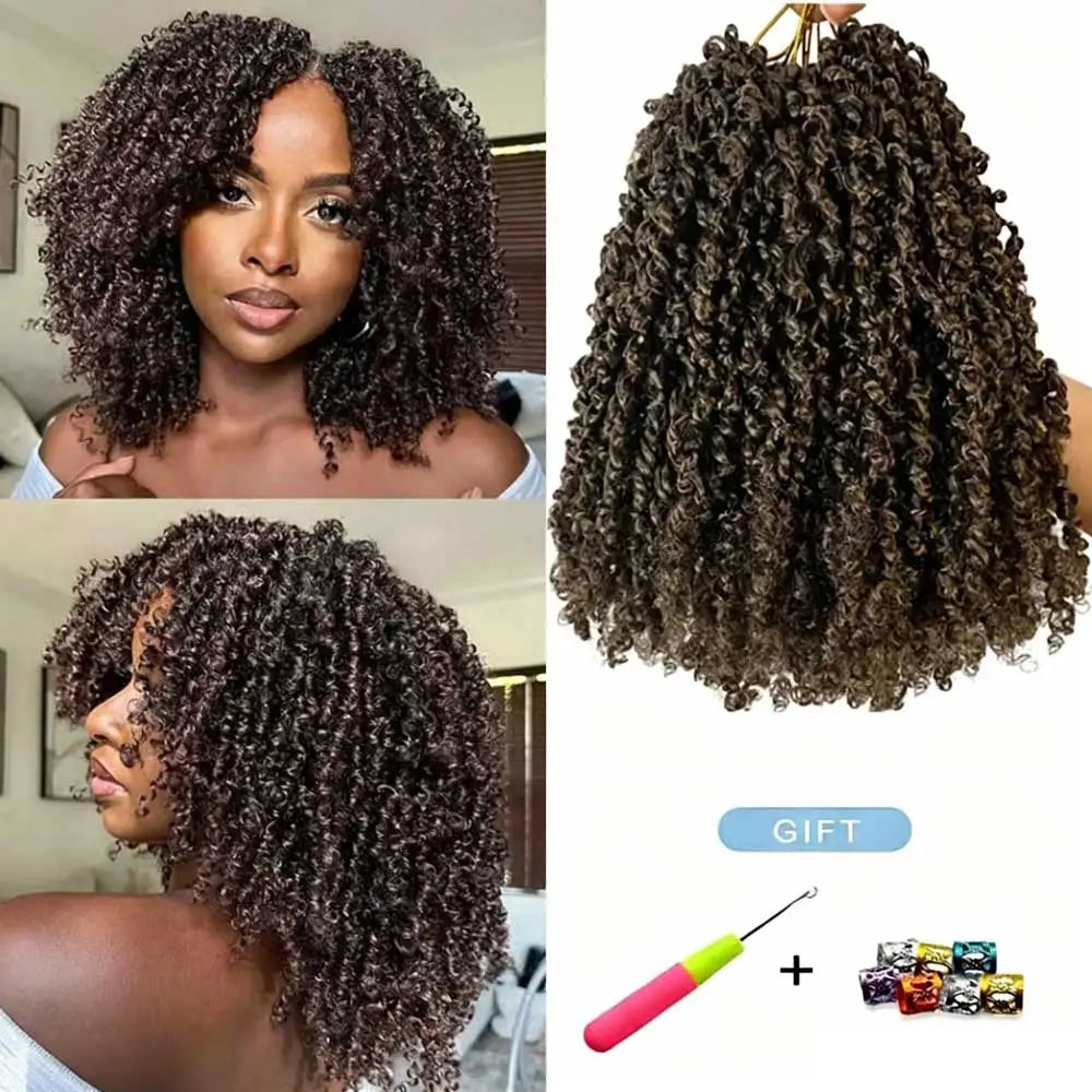 8"Yanky Twist Crochet Hair Pre-Looped Ombre Brown Synthetic Crochet Hair with Curly Ends Yank Twist Crochet Hair For Black Women