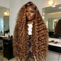 30 Inch Deep Wave Highlight Ombre Lace Front Wigs Human Hair 250% Density Deep Curly Human Hair Wig Pre Plucked P4/27 Ombre 13x4 HD Lace Frontal Wigs With Baby Hair For Women