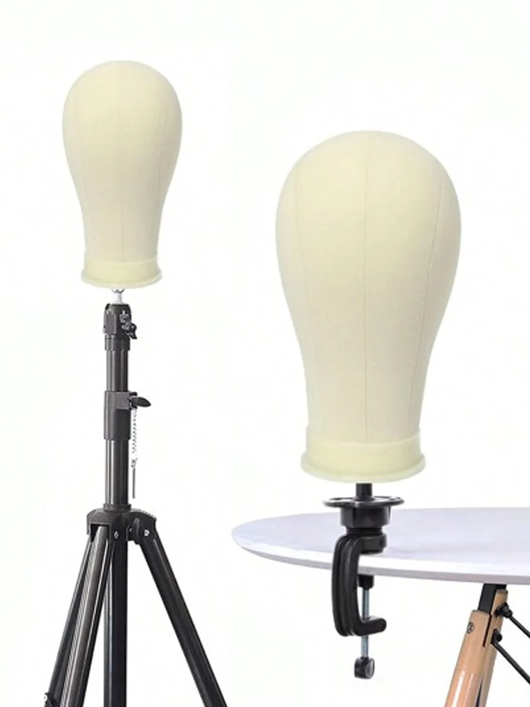 22Inch Canvas Block Wig Head With Wig Tripod Stand Soft Cork Canvas Block Head For Displaying Mannequin Wig For DlY Wig Making