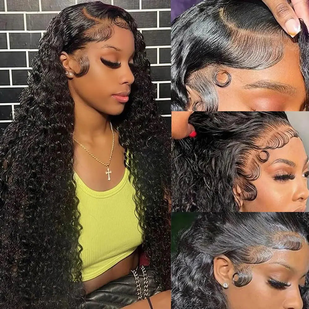 13x6 Glueless 250 Density Brazilian Deep Wave Curly HD Lace Frontal Human Hair Wig For Women Preplucked Best Hair Water Wig