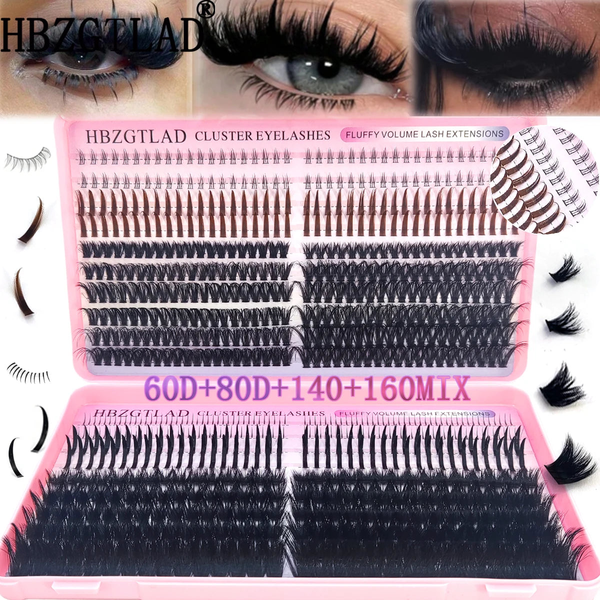 HBZGTLAD Lash Cluster Lash Book 80D-160D Bottom+Thorn Cluster Fairy Manga Lash Cluster Extended Lash Cluster with Spike eyelashe