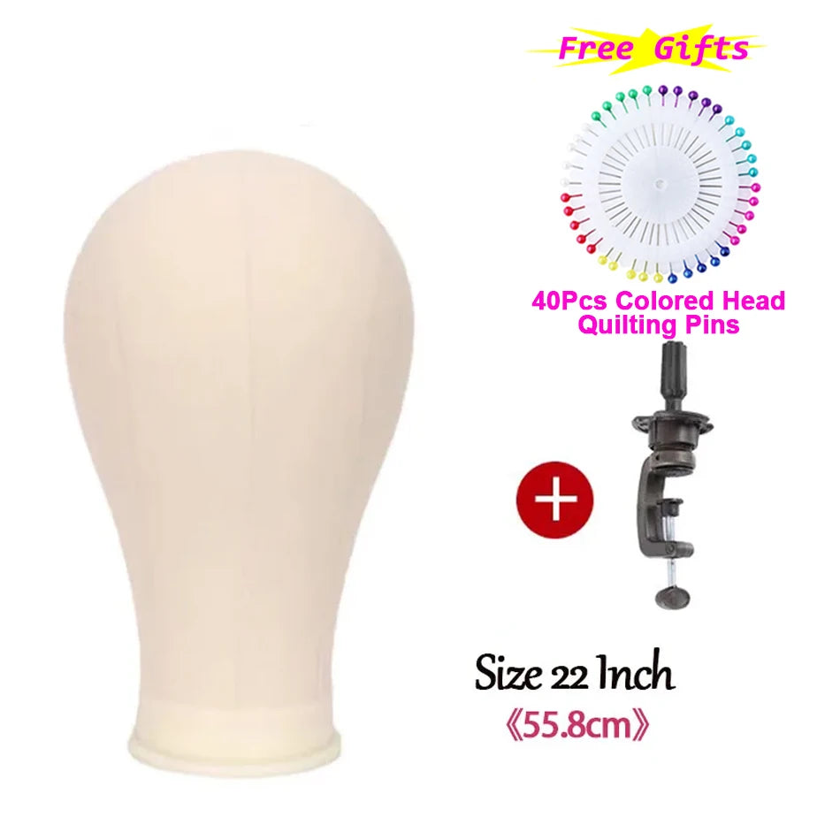 22Inch Canvas Block Wig Head With Wig Tripod Stand Soft Cork Canvas Block Head For Displaying Mannequin Wig For DlY Wig Making