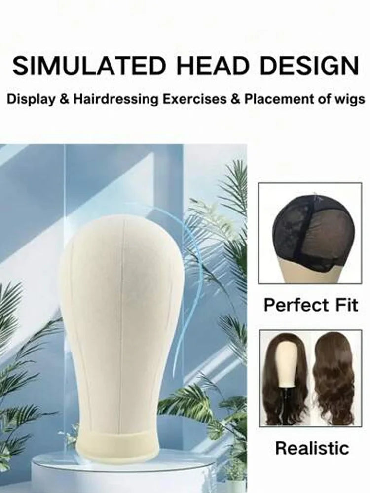 22Inch Canvas Block Wig Head With Wig Tripod Stand Soft Cork Canvas Block Head For Displaying Mannequin Wig For DlY Wig Making