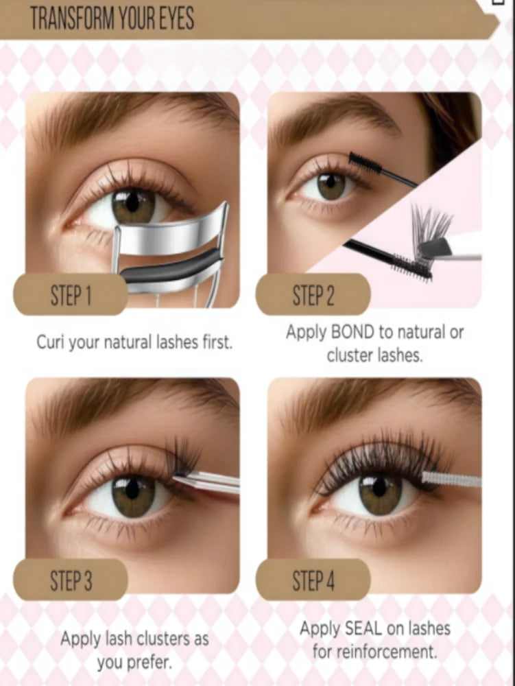 Lash Clusters Kit 100D Eyelash Clusters 3D Effect with Bond Seal Tweezers Brush Thin Band 10-18mm Mixed Natural Wispy 3D Curl Co