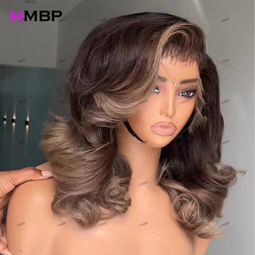 Glueless Lace Wig Human Hair Wear And Go Highlight Bouncy Curly Human Hair Lace Frontal Wig P4/613 Colour 13×4 HD Lace Front Wig