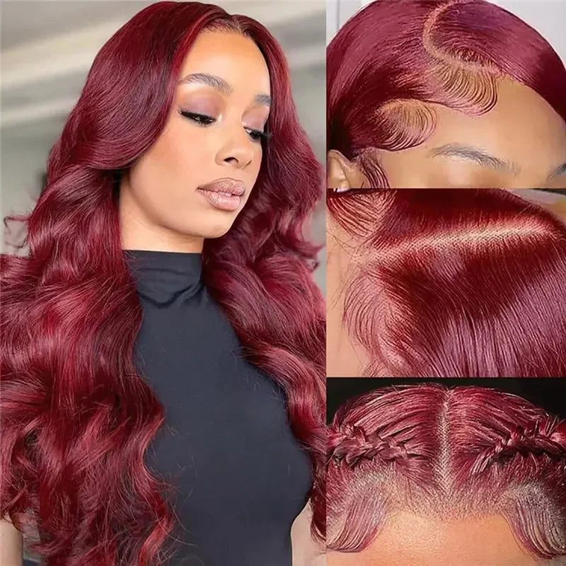 250 Density 99J Burgundy 13x4 Lace Frontal Human Hair Wigs Brazilian Colored 30 Inch Body Wave Lace Front Wigs Human Hair
